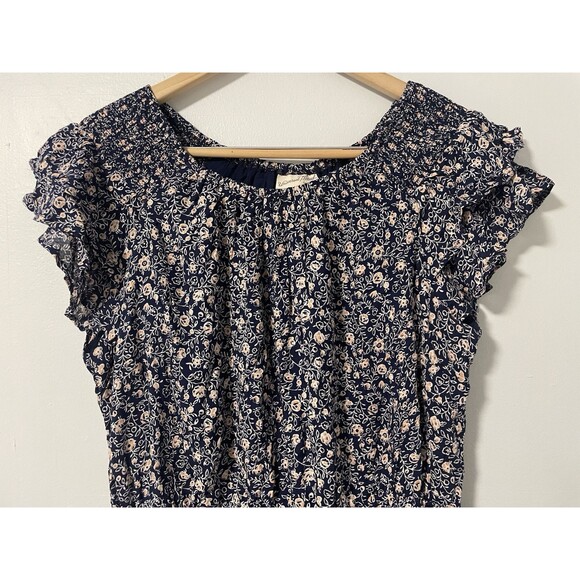 Universal Thread Navy Blue Pink Floral Flutter Sleeve Tiered Maxi Dress Boho XXL - Picture 1 of 11